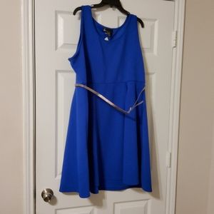 Blue sleeveless belted mini dress